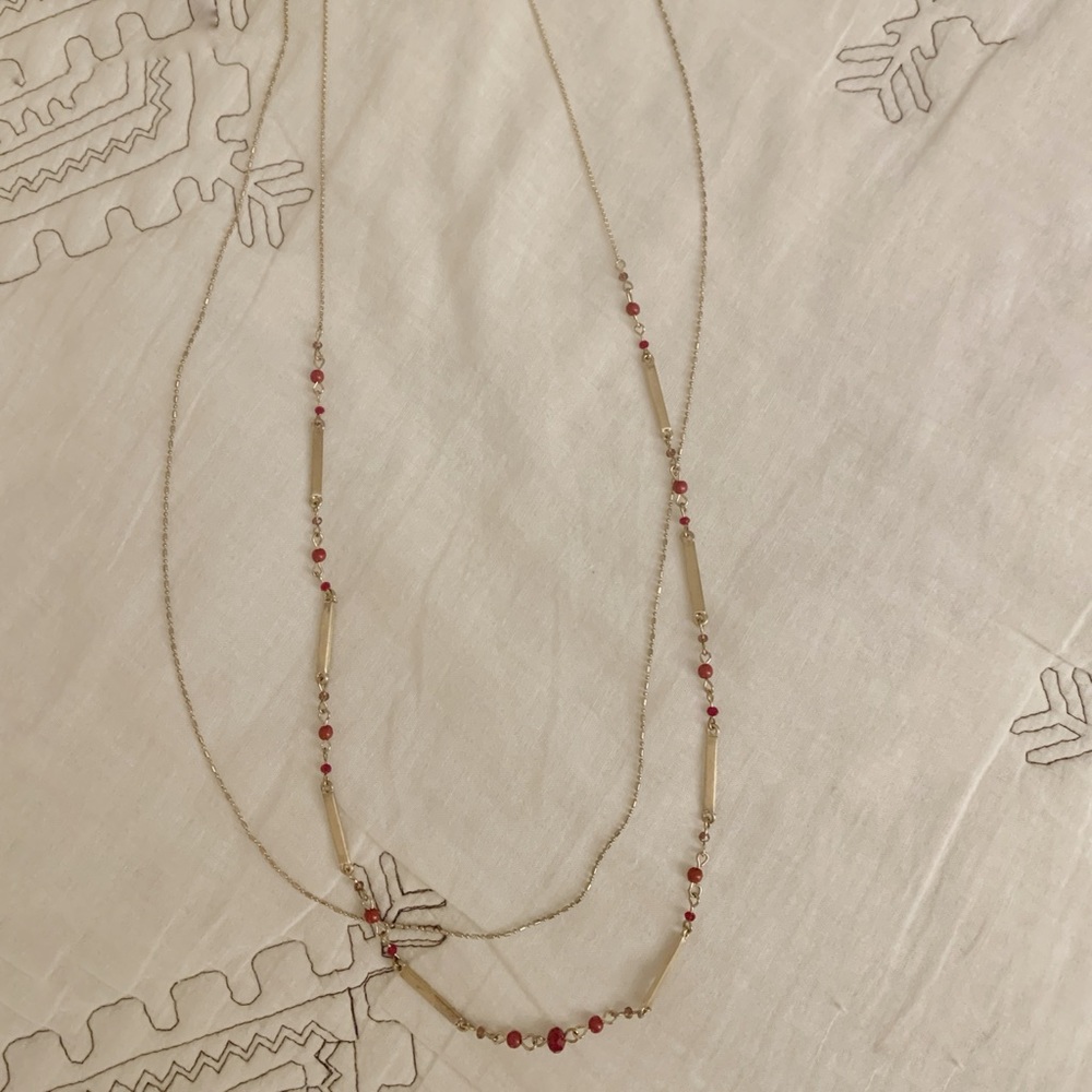 EXPRESS Double gold chain with red bead accent